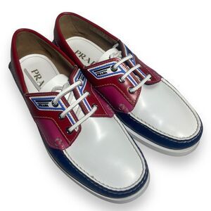 PRADA Men's Lace-up Loafer Shoes Leather Size US 7 / UK 6 2EG270 White Blue Pink